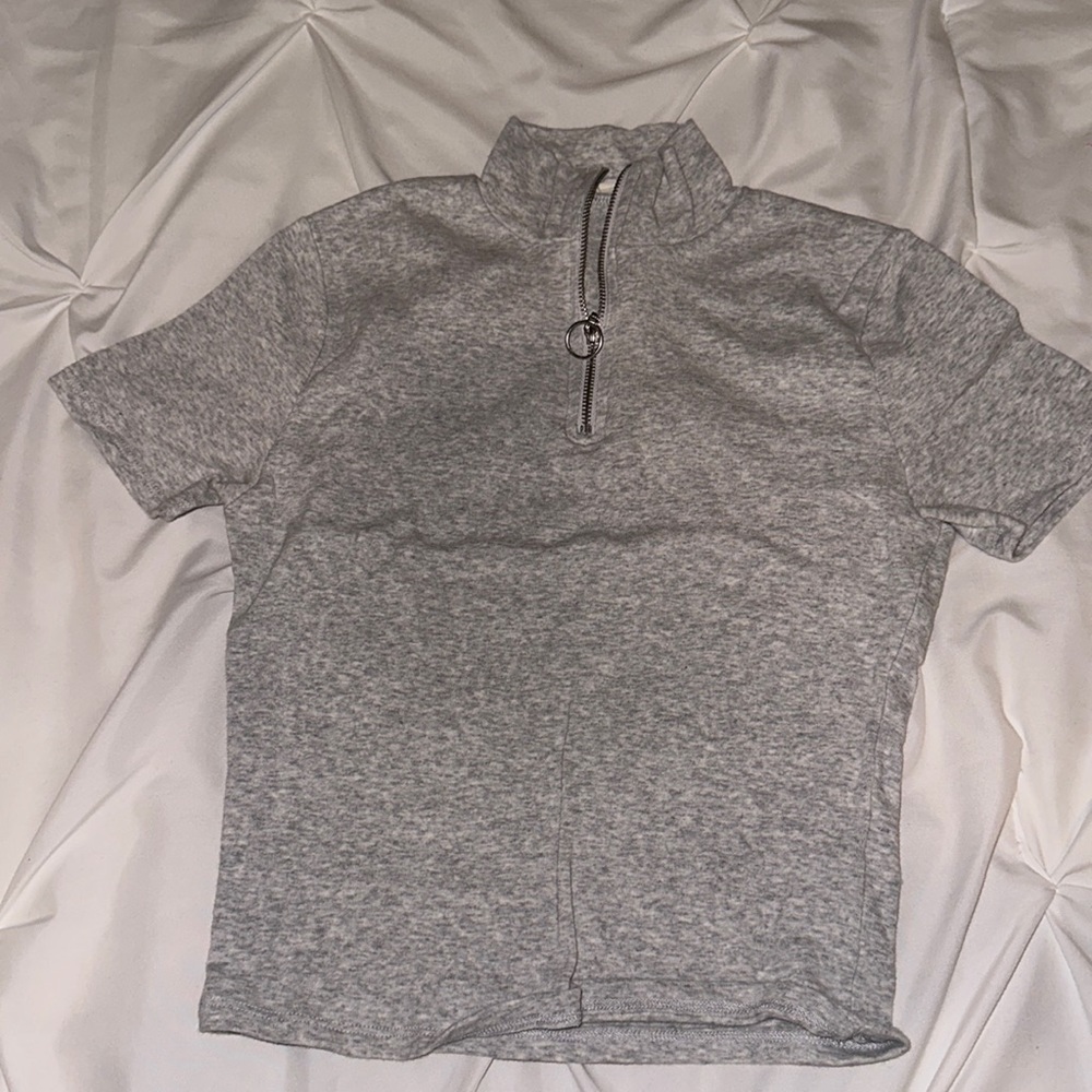 Garage grey short sleeve half zip up shirt